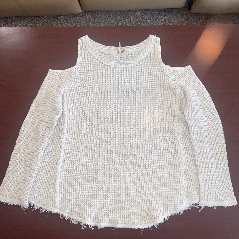 Free People Cream Knit Cold Shoulder Top